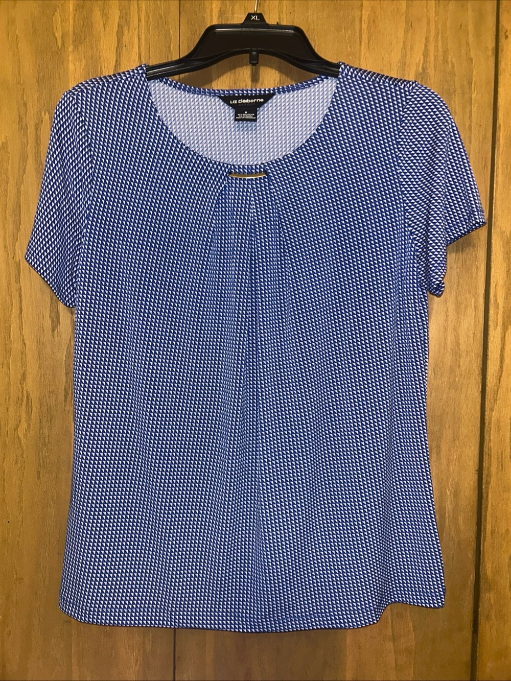 Liz Claiborne Blue Geometrical  Cap -Sleeve Women's Work Wear Top